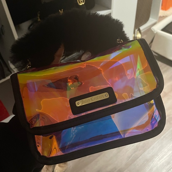 Juicy Couture handbag Iridescent with black fur top handle - Picture 1 of 6